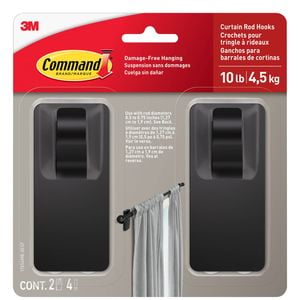 Command Matte Black Curtain Rod Hooks 2 hooks 4 strips
