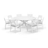 Houston Outdoor 1.8m Round Aluminium Dining Setting White With 8 Santorini Chairs & Olefin Grey Cushions