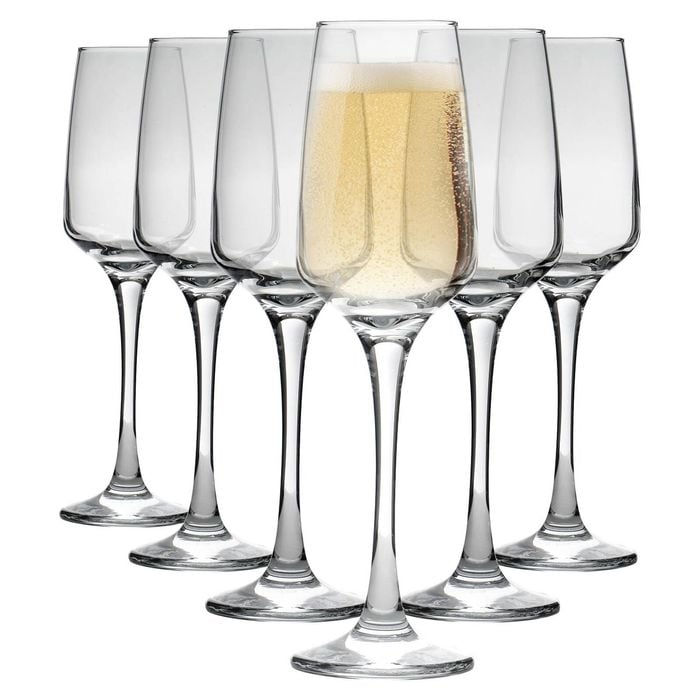 LAV 6 Piece Lal Champagne Flutes Set - Contemporary Stemware Glasses for Prosecco, Sparkling Wine - 230ml