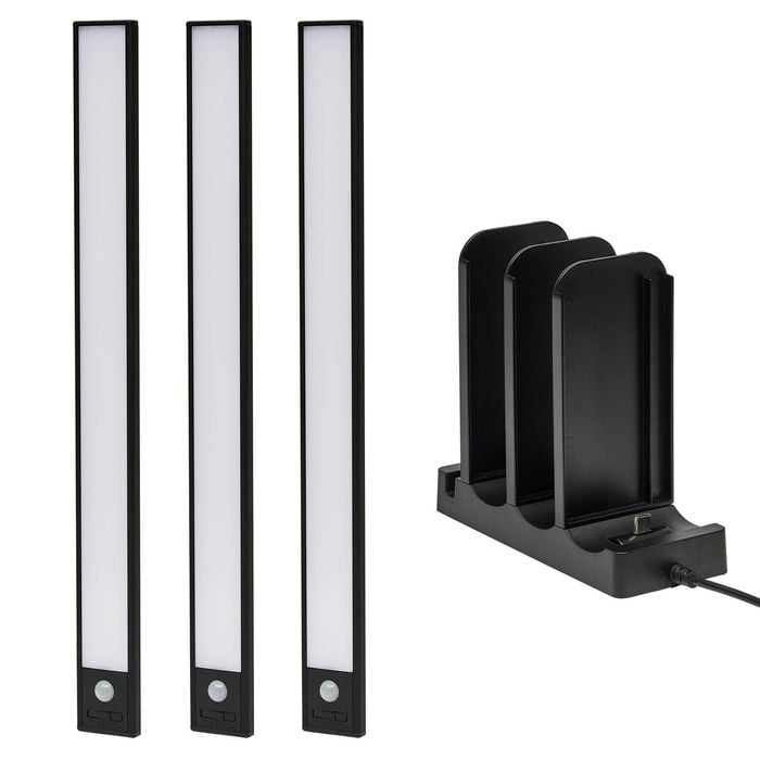 Click 400mm Black Rechargeable Magnetic Cabinet Light - 3 Pack