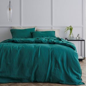 Bedding Co. Quilt Cover Set 100% French Flax Linen Emerald Green Queen