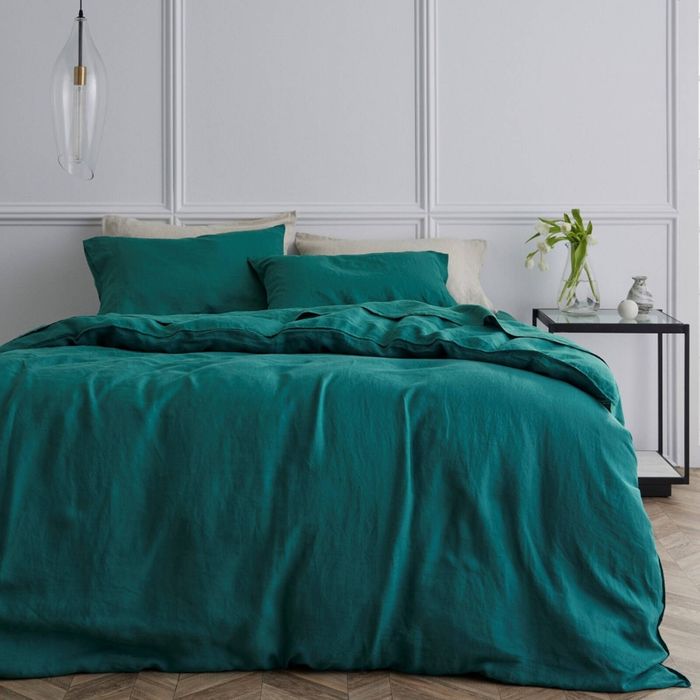 Bedding Co. Quilt Cover Set 100% French Flax Linen Emerald Green Queen