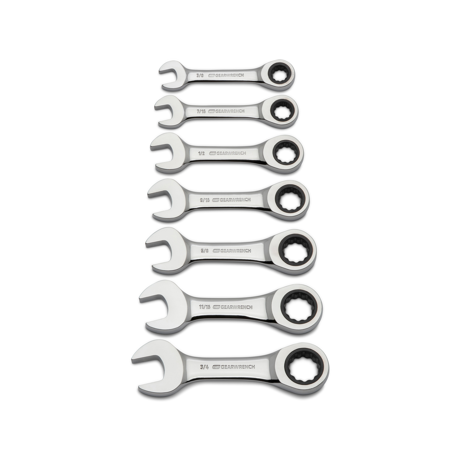 GEARWRENCH 7 Pc. 72-Tooth 12 Point Stubby Ratcheting Combination SAE Wrench Set product image