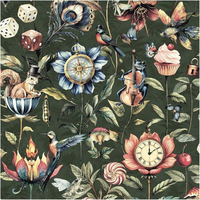 Floral Fun Animals Green, Wallpaper 10.05m x 53cm Wallpaper Boutique