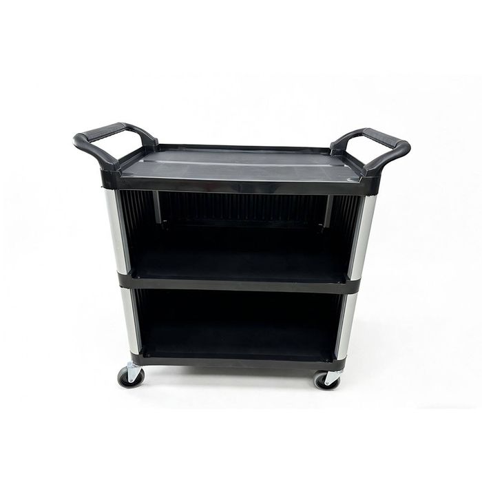 Kleaning Essentials 3 Tier Utility Trolley Closed Sides Black 1020x500x960mm