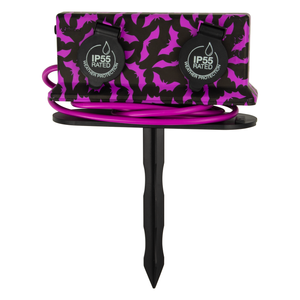 Arlec Halloween Purple and Black IP55 4 Outlet Weatherproof Powerboard with Removable Garden Stake