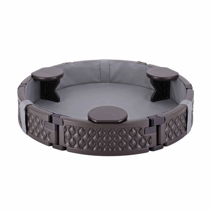 Kids 121cm Round Outdoor Sandpit With Seats Bottom Liner And Cover