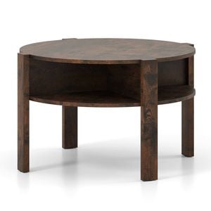 Costway 2-tier Round Coffee Table Tea Cocktail Center Table Brown