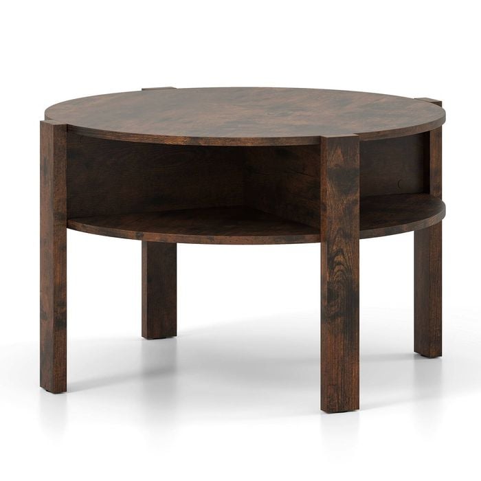 Costway 2-tier Round Coffee Table Tea Cocktail Center Table Brown