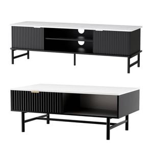 Artiss Tv Unit & Coffee Table Set Storage Shelf Black