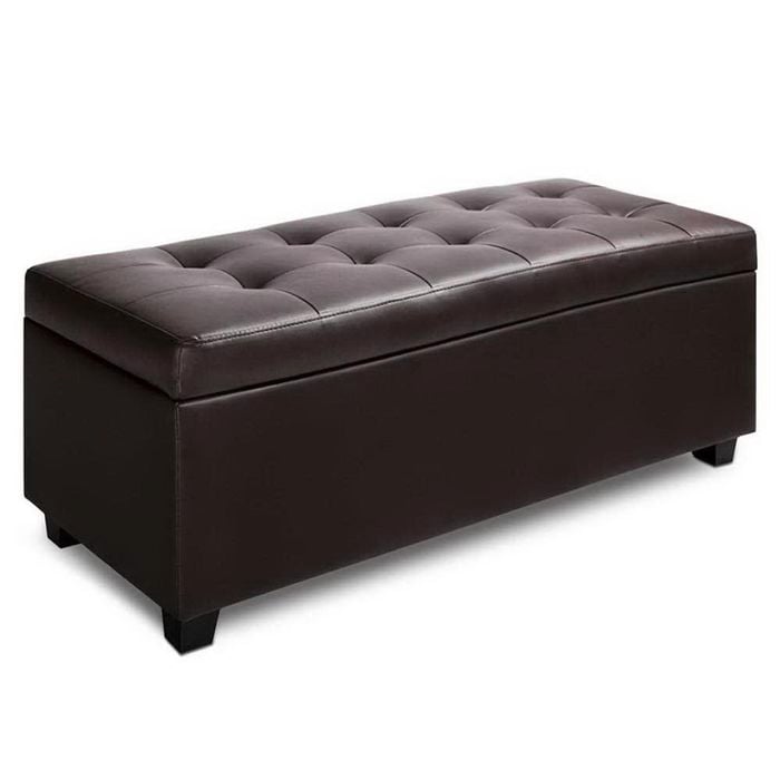Artiss Ottoman Storage 97cm Leather Brown