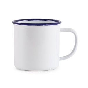Olympia Enamel Mugs 350ml White And Blue Retro Design 6 Pack