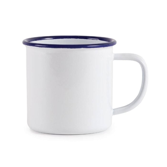 Olympia Enamel Mugs 350ml White And Blue Retro Design 6 Pack