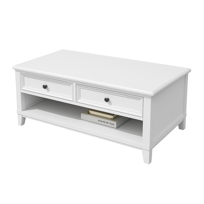 Hampton Ash Wood Coffee Table in White Finish