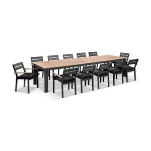 Balmoral 3.55M Outdoor Teak Top Aluminium Table With 12 Capri Chairs