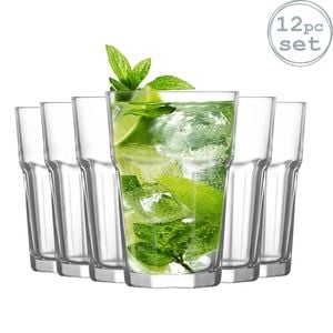 Lav Aras 365ml Highball Glasses - Set Of 12 Faceted Cocktail Tumblers Drinks, Water, Juice & Spirits Glass Cups