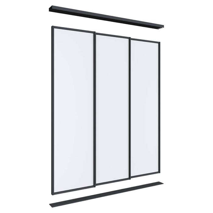 Lugna 2100 x 1800mm Black Melamine Wardrobe Triple Sliding Doors