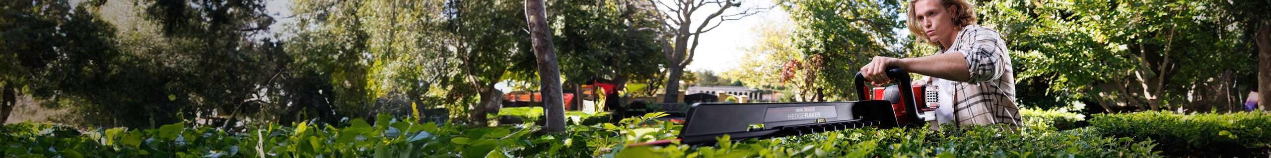 man cutting his hedge