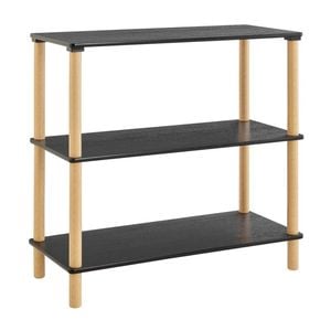 Seth Open Shelf Unit Shelving Display Rectangular 3 levels Black and woodgrain