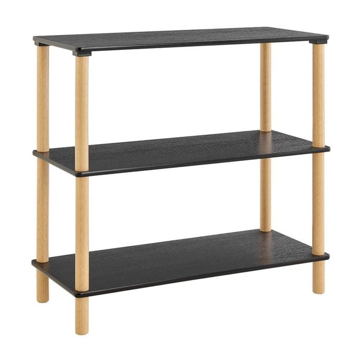 Seth Open Shelf Unit Shelving Display Rectangular 3 levels Black and woodgrain
