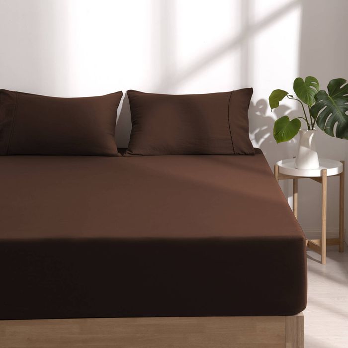Dreamaker Superfine Washed Microfibre Combo Fitted Sheet Set Chocolate Queen Bed