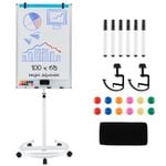 Costway 100x65cm Mobile Whiteboard Magnetic Dry Erase Board White