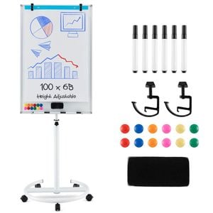 Costway 100x65cm Mobile Whiteboard Magnetic Dry Erase Board White