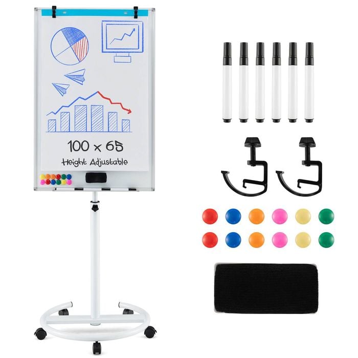 Costway 100x65cm Mobile Whiteboard Magnetic Dry Erase Board White