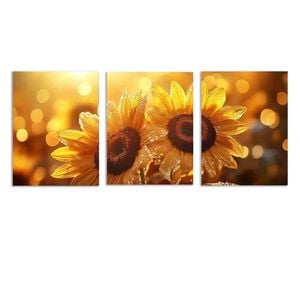 3pcs Sunflower Morning Dew Design Print 100% Australian Made 3 x 40x60cm (Metal Print)