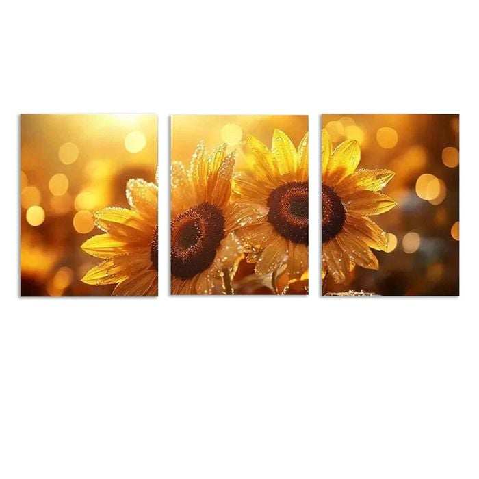 3pcs Sunflower Morning Dew Design Print 100% Australian Made 3 x 40x60cm (Metal Print)