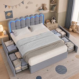 Advwin Double Hidden Storage Bed Frame with Charging Station Gray