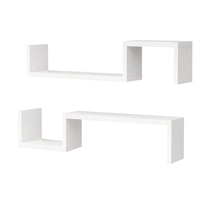 HOMFURN Set of 2 White S Shape Floating Wall Shelves