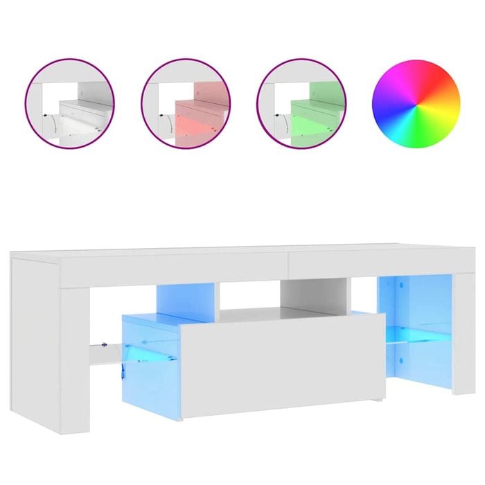 vidaXL TV Cabinet with LED Lights High Gloss White 120x35x40 cm Stand Rack