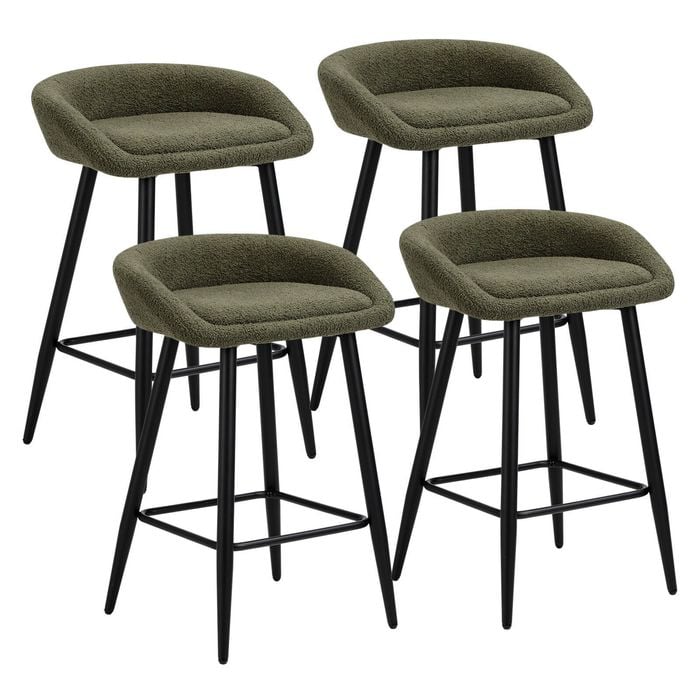 Oikiture Bar Stools Boucle Green X4