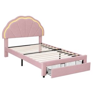 Artiss King Single Bed Frame with Storage Drawer LED Headboard Velvet Platform