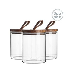 Argon Tableware 3 Piece Glass Jar With Wooden Lid Storage Container Set - Round - 750ml