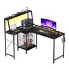Advwin 135cm LED Gaming Desk w/ Adjustable Recessed Shelf & Power Outlets Carbon Fiber Reversible Computer Desk Black