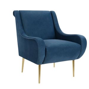 Velvet Accent Chair with Curved Arms - Light Blue