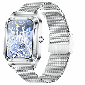 Smart Fitness Watch Bluetooth Call Blood Pressure Monitor Waterproof Sports Smartwatch with DIY Custom Dial Mesh Silver