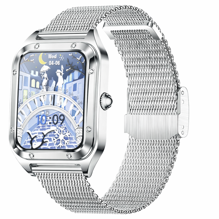 Smart Fitness Watch Bluetooth Call Blood Pressure Monitor Waterproof Sports Smartwatch with DIY Custom Dial Mesh Silver