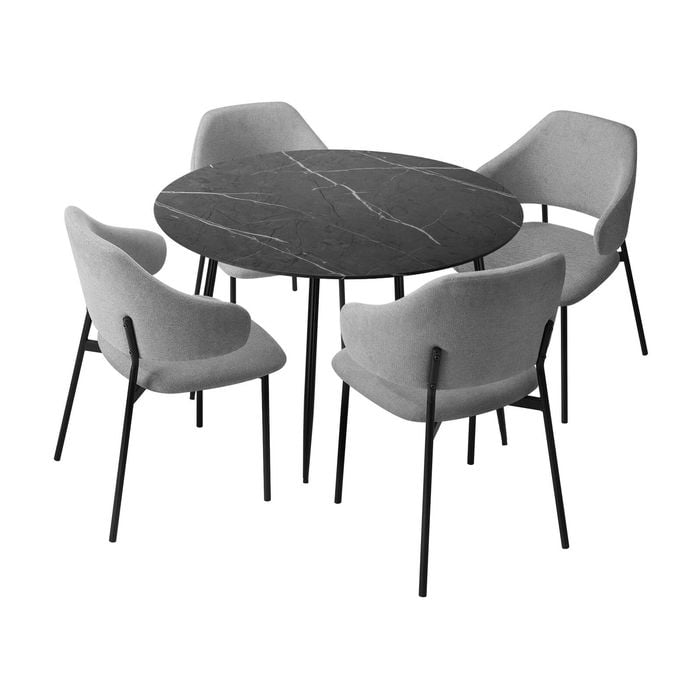 Oikiture 5PCS Dining sets 110cm Round Table with Chairs Fabric Grey
