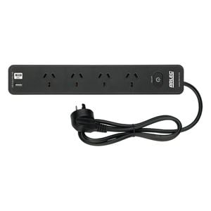 Arlec Black 4 Outlet Surge Protected Powerboard With USB A&C Charger And Master Switch