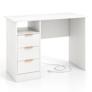 Costway 108cm Computer Desk Home Office Workstation With 3 Drawers White