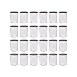Argon Tableware 380ml Glass Jam Jars With Airtight Black Lids - Set Of 24 Empty Screw Top Kitchen Storage Preserving Jar