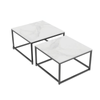 P&P White Sintered Stone Set Of 2 Square Nesting Coffee Tables With Marble Tops & Black Metal Frames