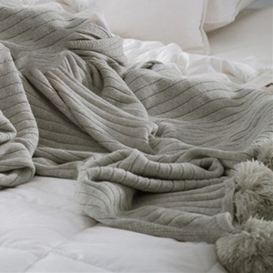 CottonMore 100% Cotton PomPom Knitted Blanket 150x200cm - Grey