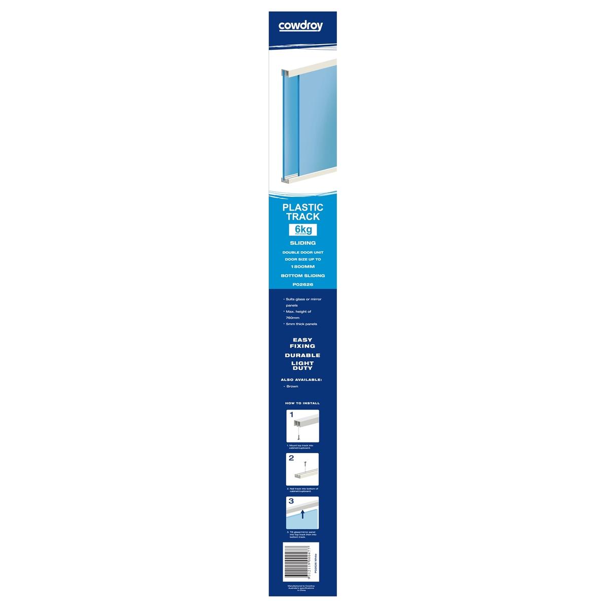 Cowdroy 1800mm White Plastic Sliding Door Track - Bunnings Australia