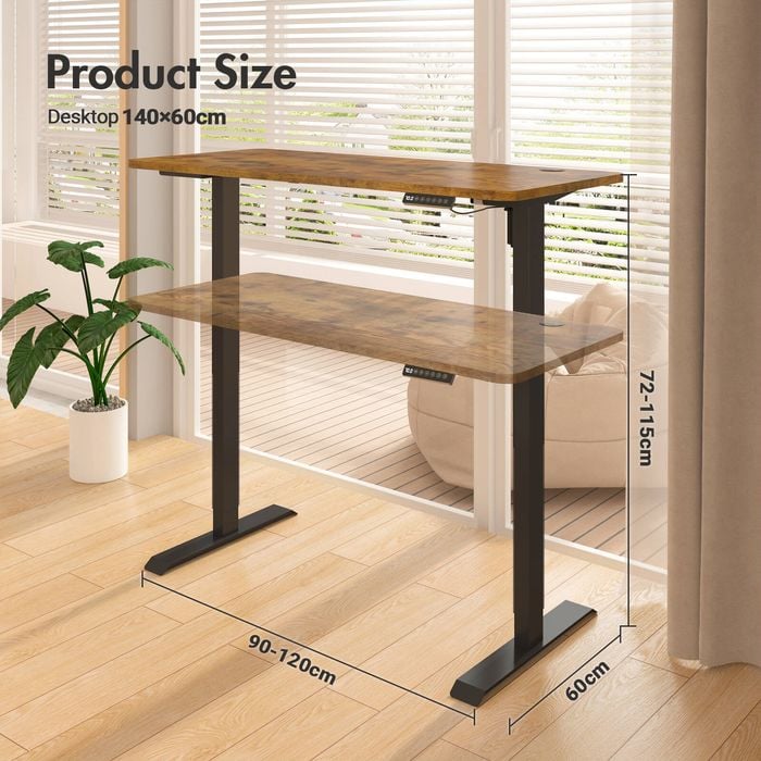 Advwin Electric Standing Desk Motorised Sit Stand Desk Ergonomic Stand Up Desk With 140 X 60cm Splice Board Black Frame