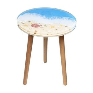Leni Handcrafted Round Resin Side Table Shell Beach Themed 40x40x51.5cm