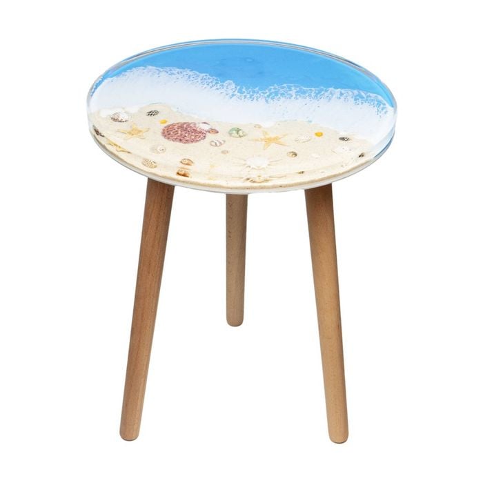 Leni Handcrafted Round Resin Side Table Shell Beach Themed 40x40x51.5cm
